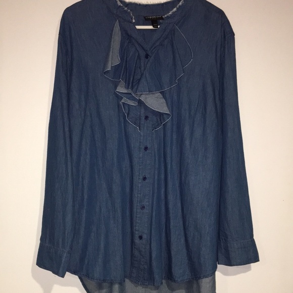 Lane Bryant Tencel Denim ruffled button down blouse Sz 18/20 - Picture 1 of 6